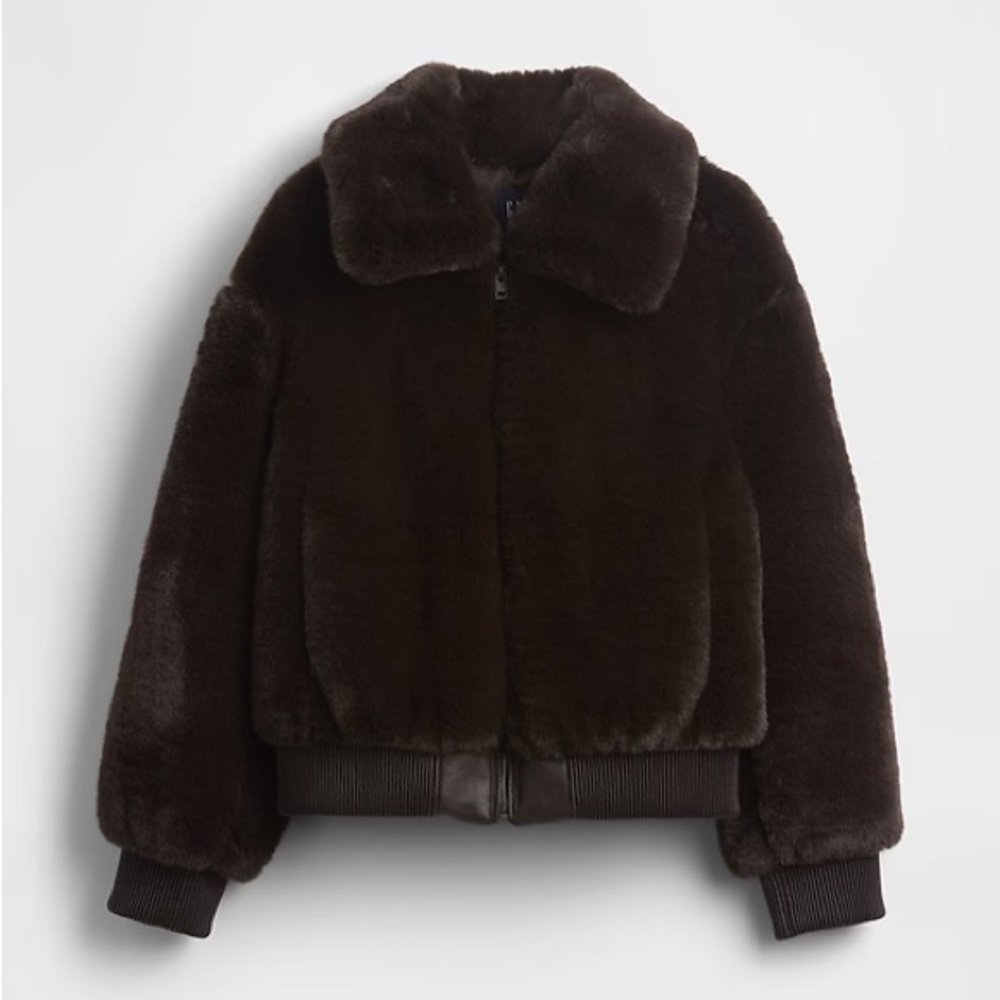 NWT! GAP Terra Brown Faux Fur Bomber Jacket - Size XS